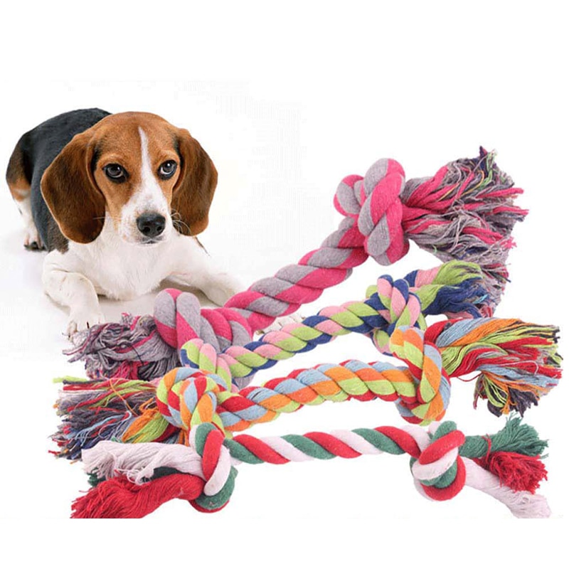 Lx10tqy Puppy Cotton Braided Double Knot Rope Chew Anti Bite Funny Toy Pet Dog Supplies Random Color 28cm